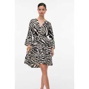 VERO‎ MODA Womens Zebra Print Short Belted Wrap Dress 3/4 Sleeve Small NWT